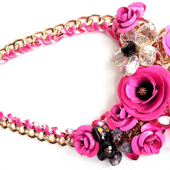 Romeo and Roses Pink Floral Cluster Bib Statement - Picture 4 of 5